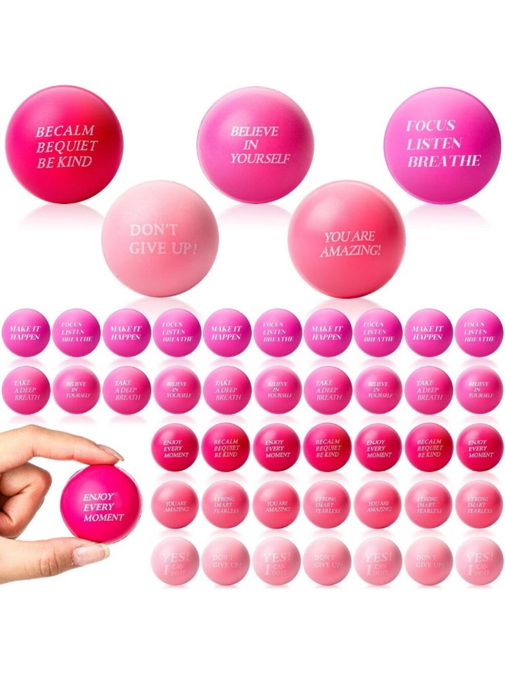 100 Motivational Stress Relief Balls - Bulk Pack of 100, Pink Color, Fun